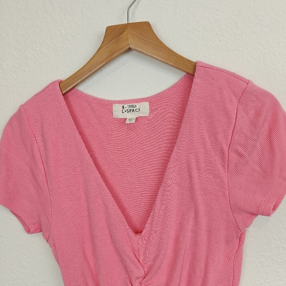 L*SPACE NWOT Lani Mini Ruched V-neck Ribbed Dress In Guava Pink Size Small - Picture 8 of 14